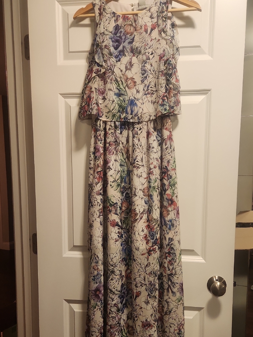 HM Floral Maxi Dress in Cream with Multicolor Blooms